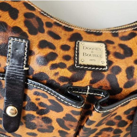 Rare Dooney And Bourke Leopard Safari Leather Shoulder Bag - Picture 3 of 9